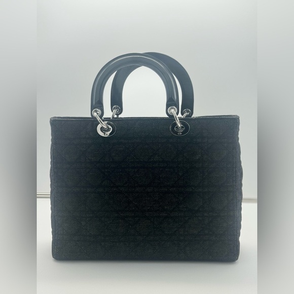 Lady Dior Denim Cannage Quilted Top Handle Bag Denim - Large Size - Picture 3 of 10